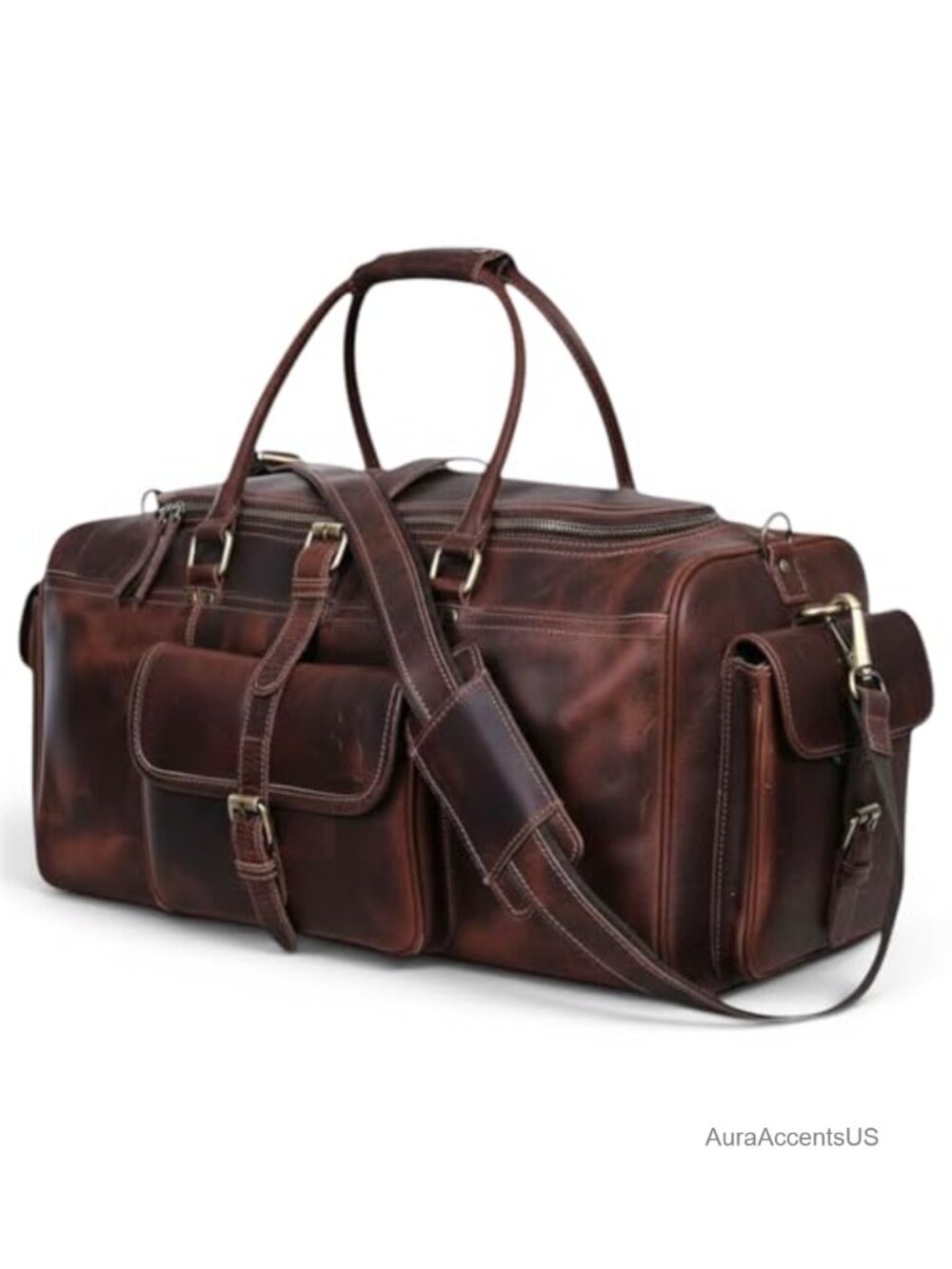 Full Grain Leather Duffle Bag 21 Inch Mens Travel Weekender Overnight Carry On